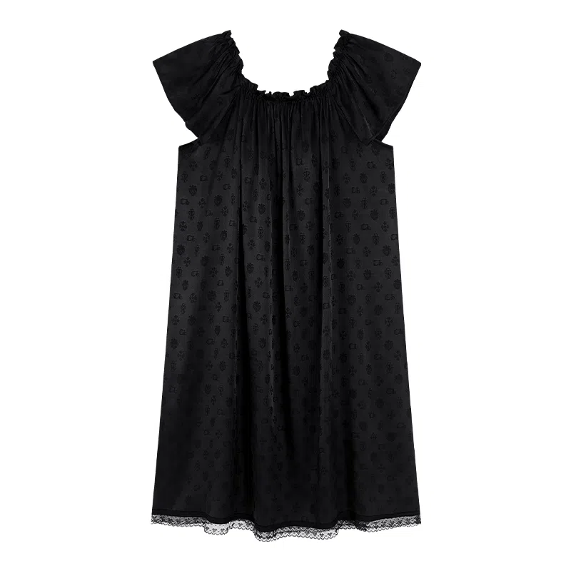 莫代尔 休闲简约甜美短袖宽松百搭带胸垫防凸点舒适柔软细腻可外穿夏季睡裙 女款 黑色