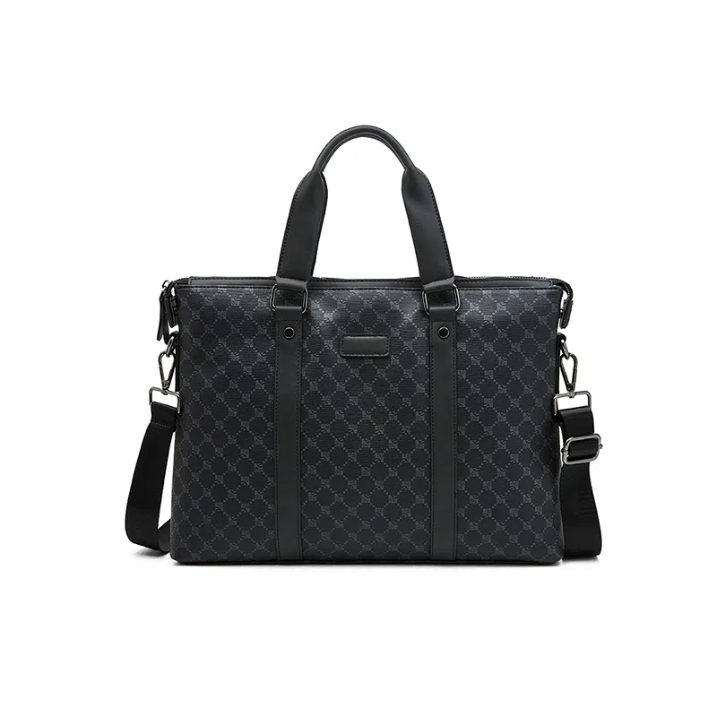 老人头 商务休闲时尚轻便百搭  合成革 手提斜挎公文包 常规 男款 黑色