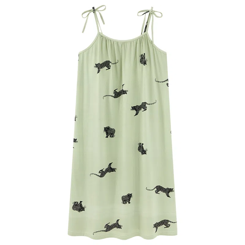 莫代尔 休闲舒适清新时尚亲肤细腻带胸垫防凸点无束缚无袖吊带可外穿家居睡裙 女款 绿色