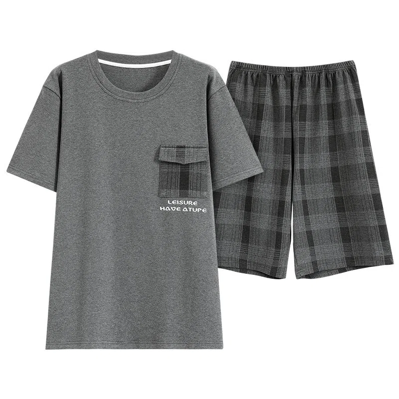 细舍 休闲青少年薄款舒适家居服睡衣套装 男款 灰色
