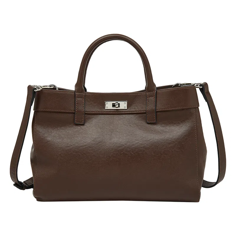 老人头 精致百搭时尚日常通勤单肩 头层牛皮 手提包 女款 黑色/咖色/棕色