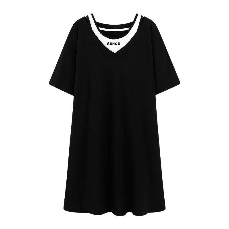 莫代尔 简约轻盈透气休闲短袖气质百搭时尚带胸垫防凸点宽松可外穿夏季睡裙 女款 黑色