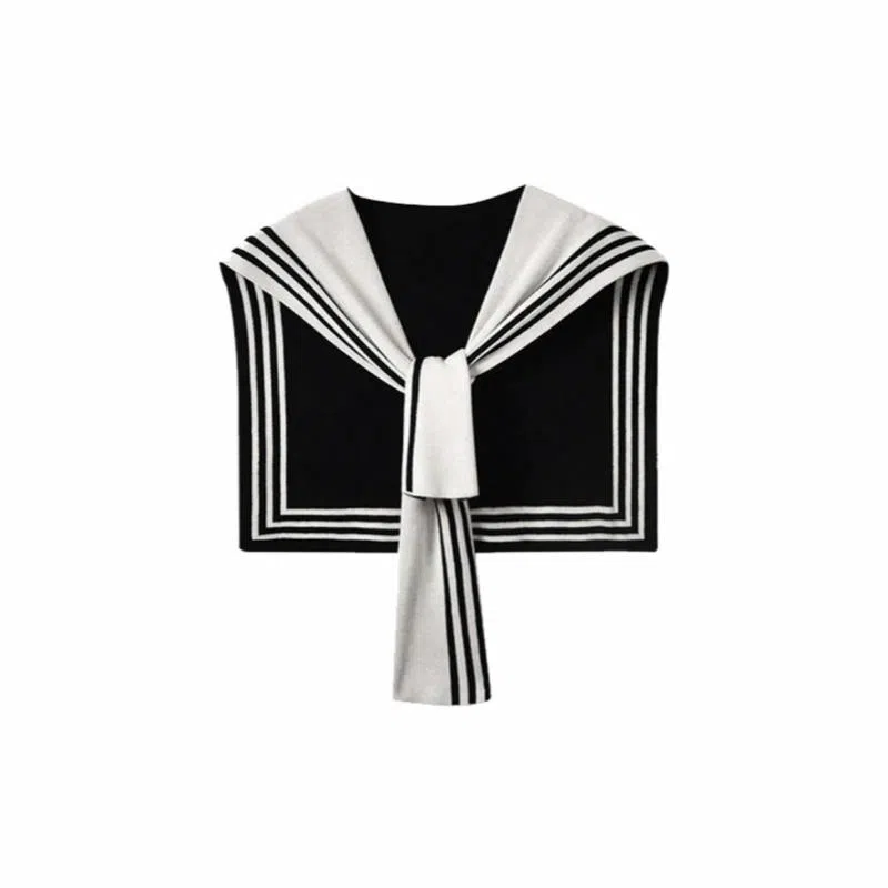 北极绒 高级感针织黑白条纹双面学院风春秋季时尚百搭 披肩 女款