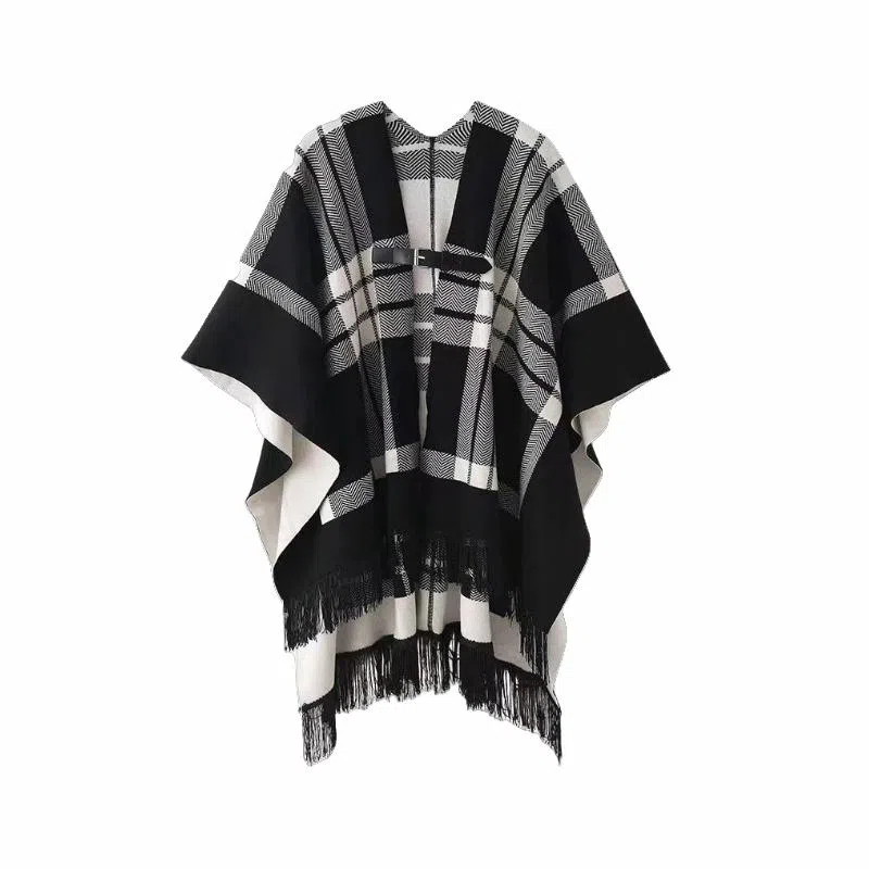 北极绒 小香风春小众双面格子外搭针织宽松慵懒休闲时髦保暖 披肩 女款