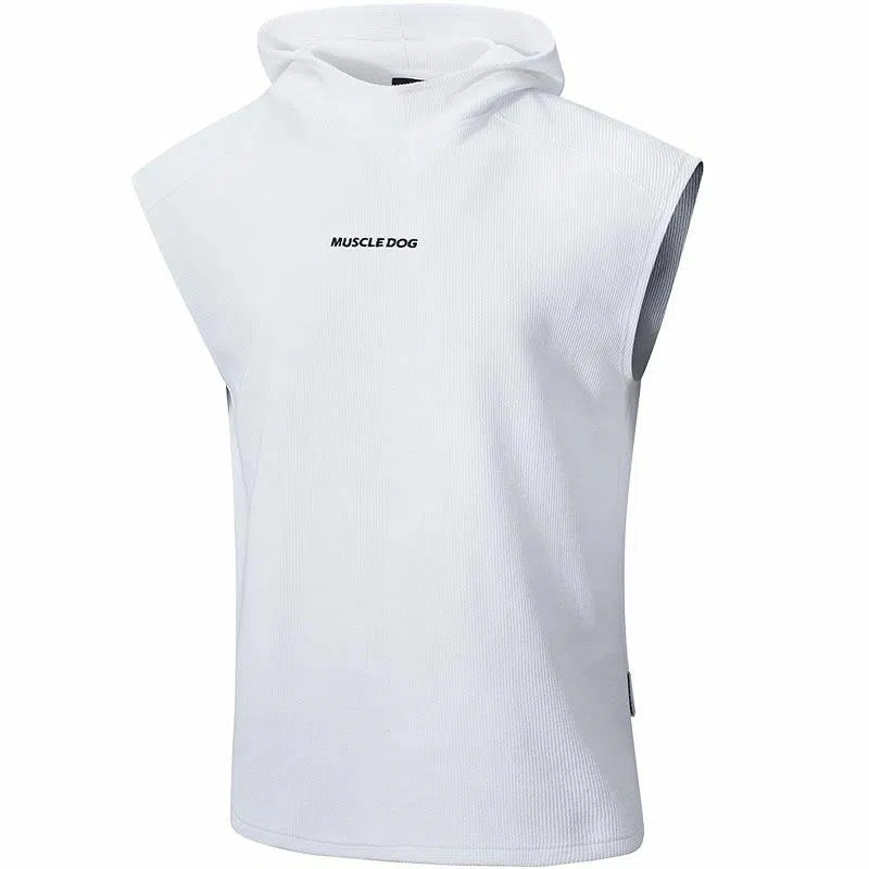 Muscle Dog Sleeveless Hoodie White