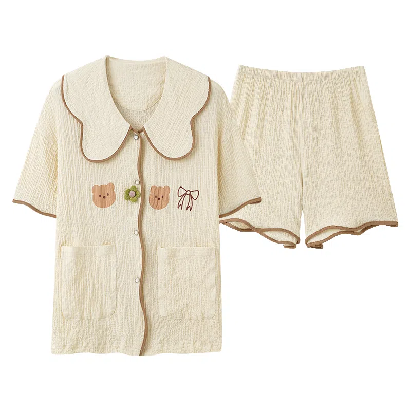 俏薇妮 简约温馨优雅大气高级感短袖短裤家居服休闲宽松舒适凉爽透气可外穿夏季睡衣套装 女款 黄色