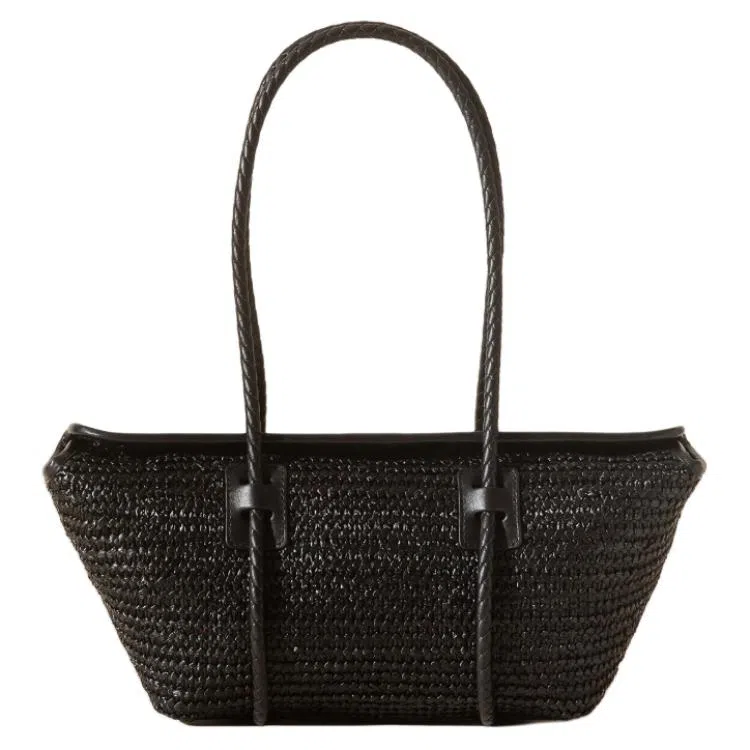 Hereu Classic Woven Strap Raffia Shoulder Bag Black