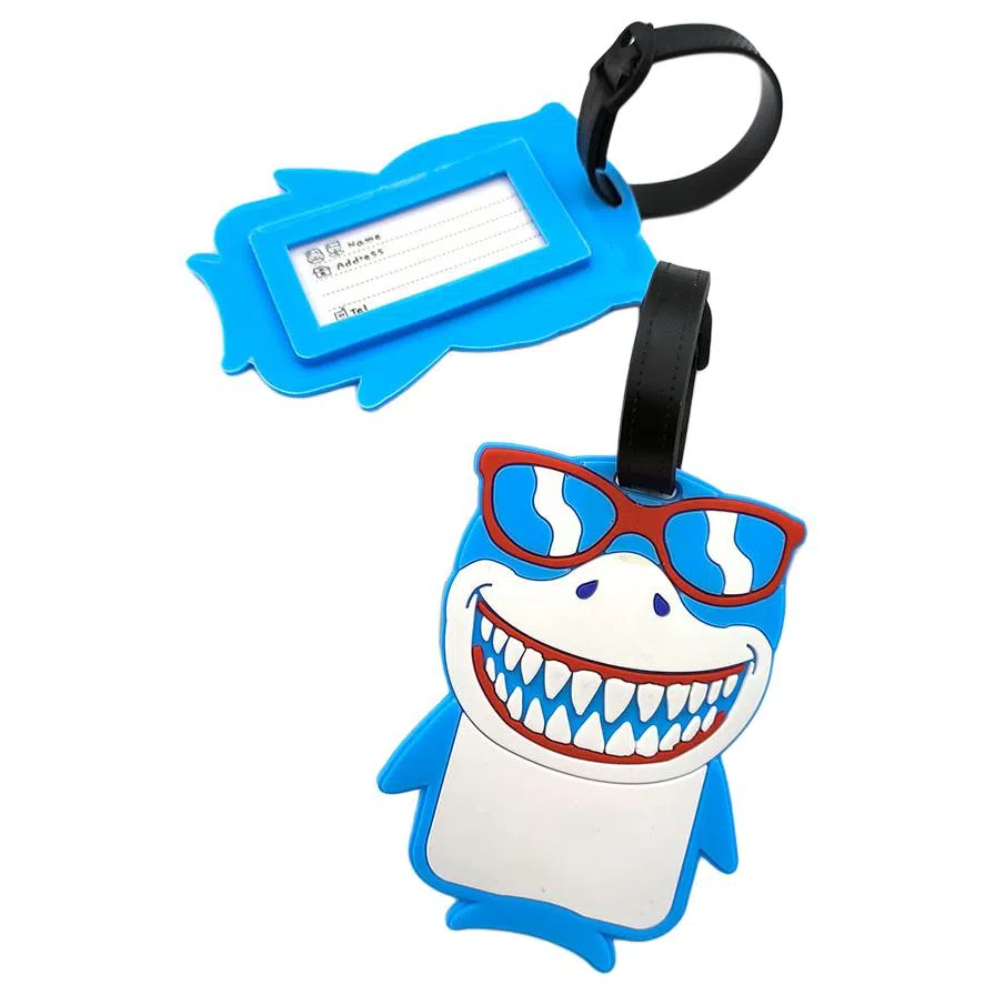 如意士 可爱卡通鲨鱼形状书包行李箱包包机场防丢失吊牌 行李牌 男女同款情侣款 蓝色