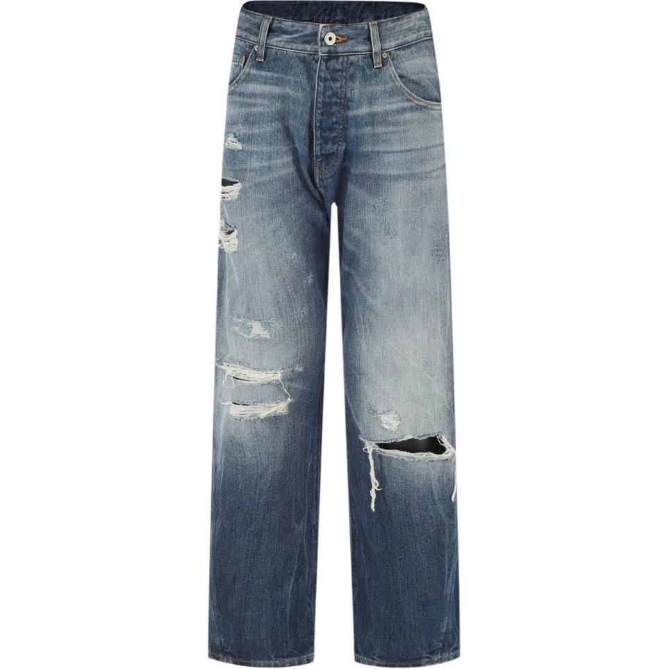 Emporio Armani Distressed Straight Jeans Blue