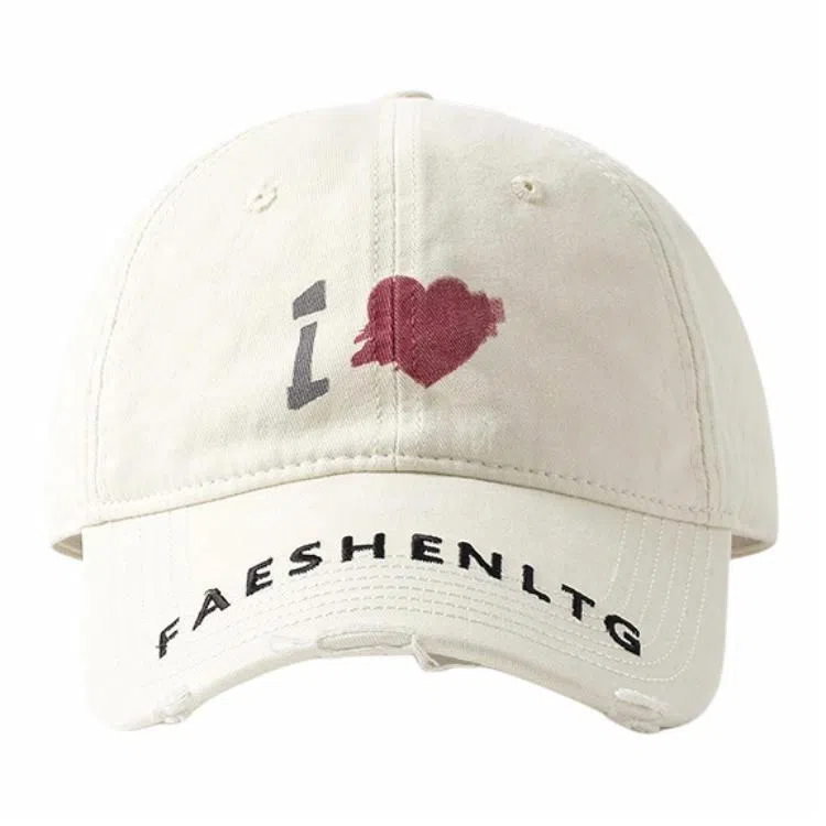 优莲茵 大帽檐显脸小爱心涂鸦 做旧水洗磨破刺绣字母潮流小众 棉 鸭舌帽 男女同款情侣款