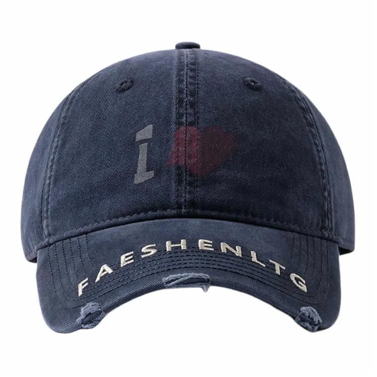 优莲茵 大帽檐显脸小爱心涂鸦 做旧水洗磨破刺绣字母潮流小众 棉 鸭舌帽 男女同款情侣款