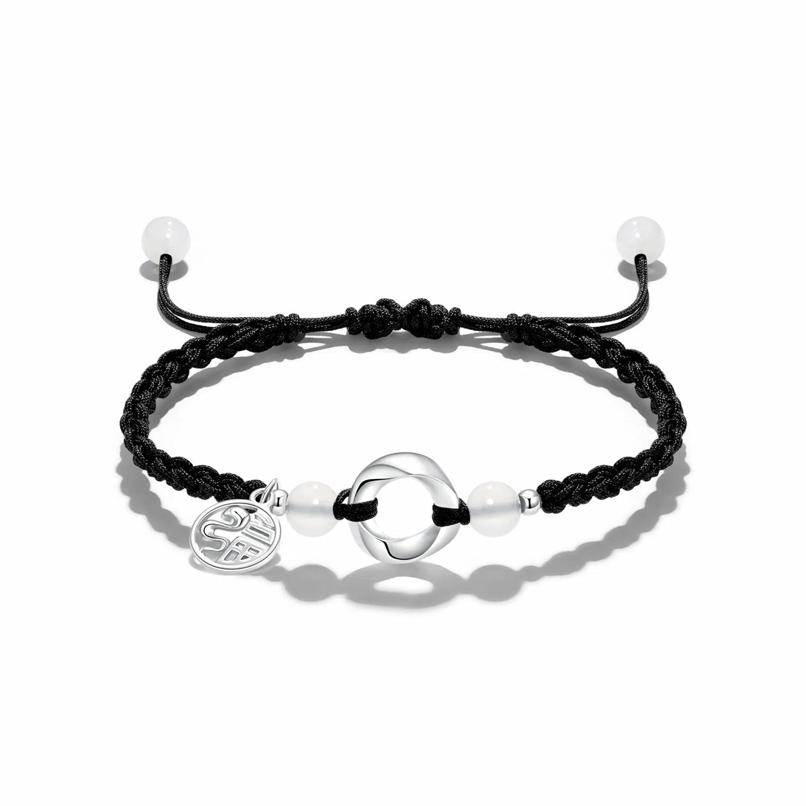 零误差 足银莫比乌斯福牌平安扣 灵蛇本命年招财转运 玛瑙小众如意扣牌 国潮复古可调节手工编绳 纯银 手绳 男女同款情侣款