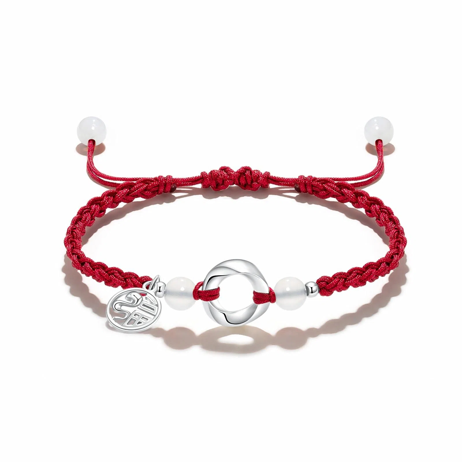 零误差 足银莫比乌斯福牌平安扣 灵蛇本命年招财转运 玛瑙小众如意扣牌 国潮复古可调节手工编绳 纯银 手绳 男女同款情侣款