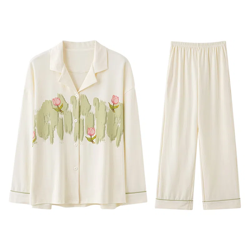 兰缪 可外穿翻领长袖上衣家居服长裤睡衣套装 女款 图片色