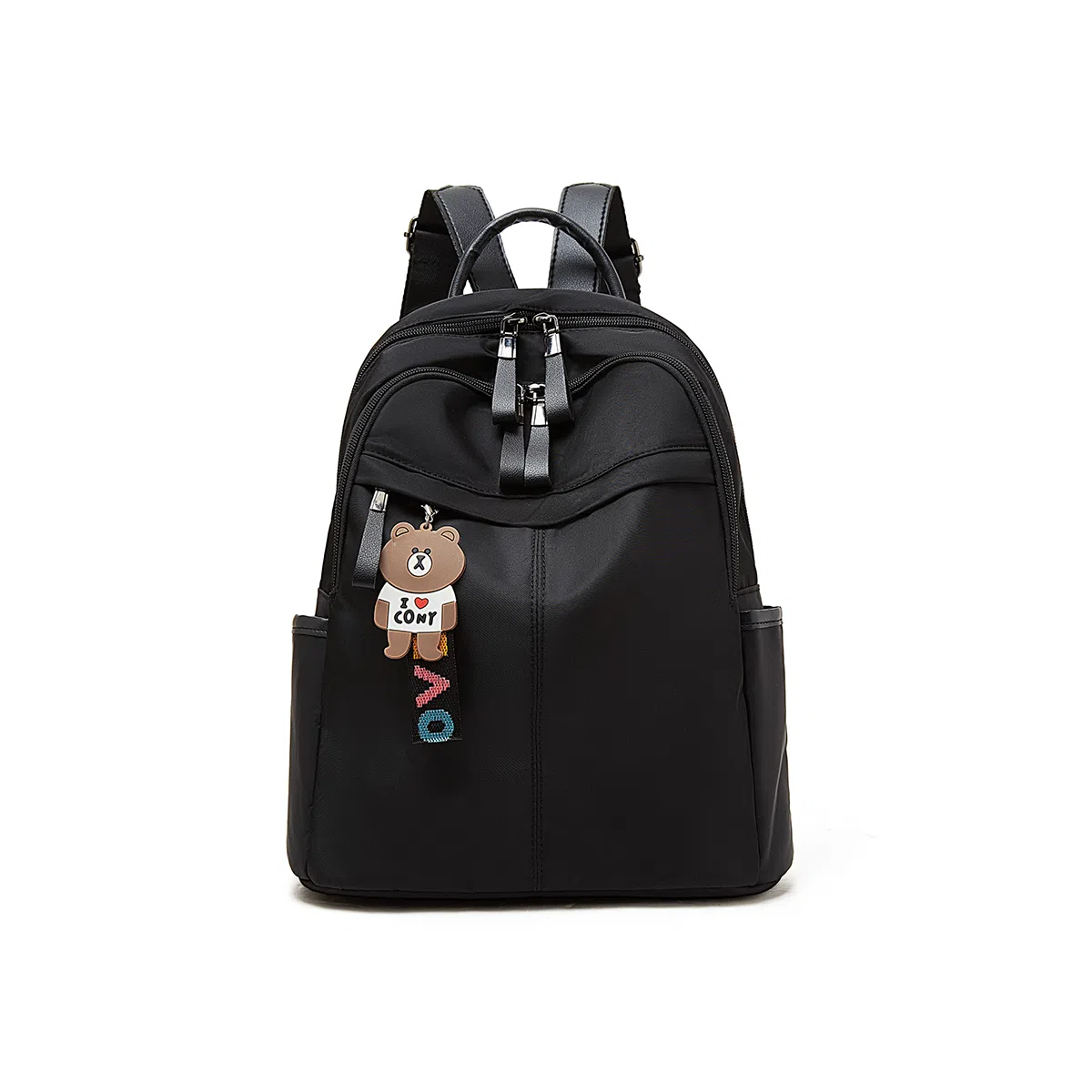 老人头 潮流时尚日常通勤防水背包 织物 双肩包 常规 男女同款情侣款 黑色