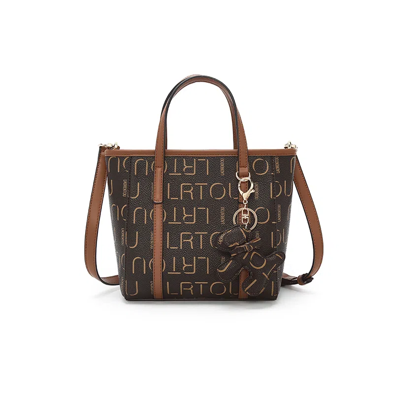 老人头 休闲百搭印花时尚潮流气质简约轻便斜挎包 合成革 菜篮子单肩手提包 女款 棕色