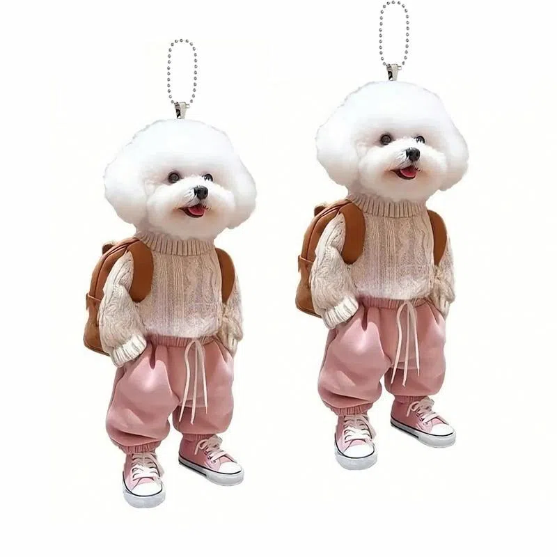 千桐 创意粉色裤子小泰迪狗 小书包可爱小狗装饰 亚克力 挂件 男女同款情侣款