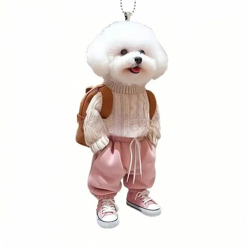 千桐 创意粉色裤子小泰迪狗 小书包可爱小狗装饰 亚克力 挂件 男女同款情侣款