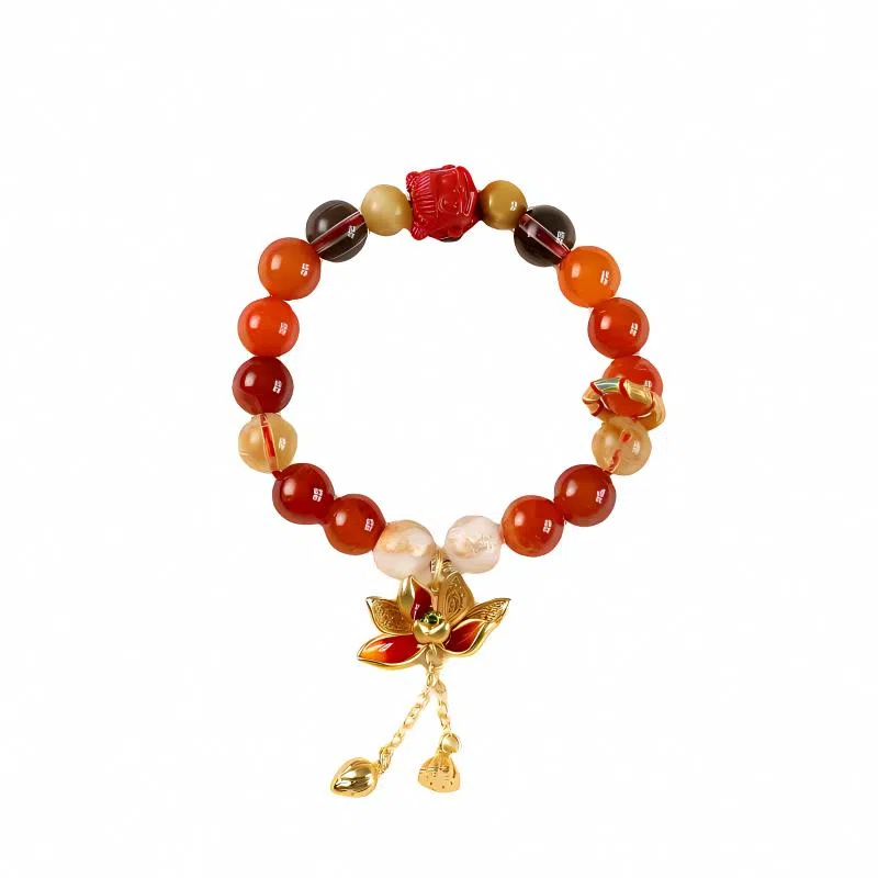 【魔童闹海】 指尖瑰宝 新中式朱砂雕刻哪吒文玩龙鳞爆花国风 玛瑙 手串 男女同款情侣款