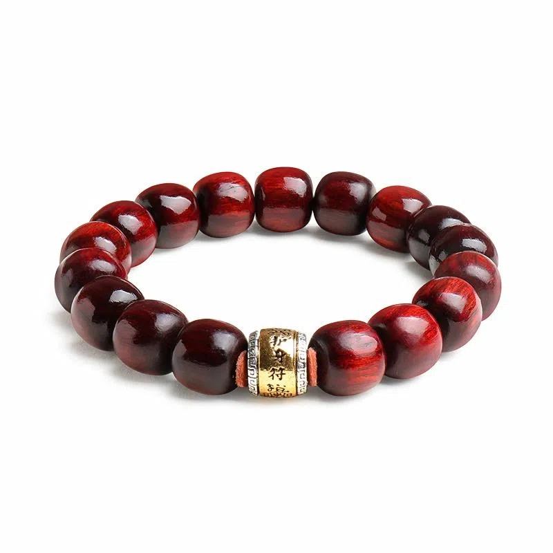 木盛缘 【顺丰包邮】新中式国潮心经护身符聚八方来财本命年转运珠小叶佛珠紫檀属高油高密桶珠文玩盘串 血檀 手串 男女同款情侣款