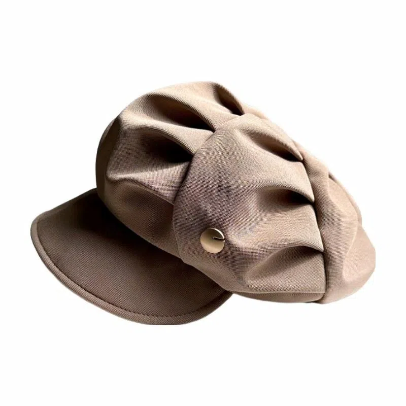 钓鱼熊 云朵帽显脸小褶皱韩版小八角帽大头围画家帽 棉 贝雷帽 男女同款情侣款