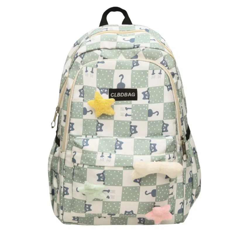 泰克森 时尚大容量休闲 尼龙 双肩包 男女同款情侣款 黑色/粉红色/卡其色/绿色