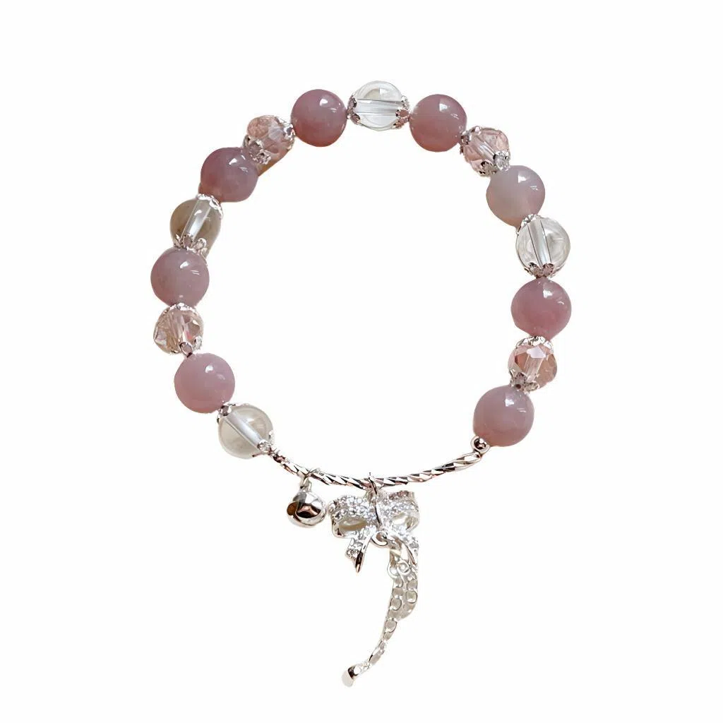 【招桃花运】 指尖瑰宝 马粉天然粉晶 小众设计感多巴胺串珠叠戴缠绕配饰 蝴蝶结甜美少女心 粉水晶 手串 女款