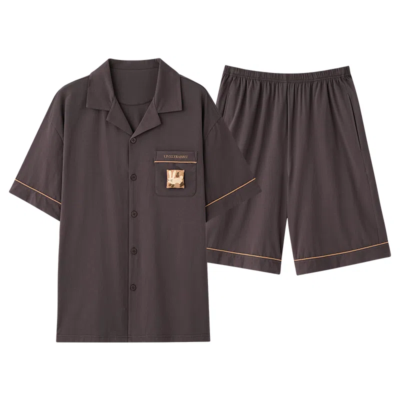 夏芬妍 简约舒适柔软纯色卡通兔子纯棉翻领家居服透气亲肤宽松短袖短裤可外穿睡衣套装 男女同款