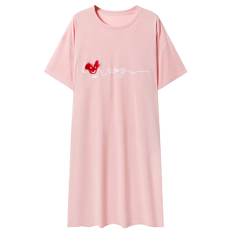 莫代尔 圆领简约舒适短袖睡裙 女款 粉红色