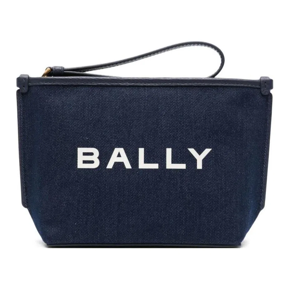 Bally Bar Logo Canvas Clutch Navy