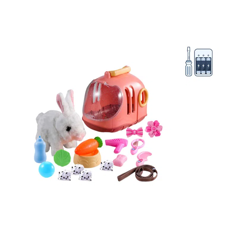 咕轹 小白兔子毛绒娃娃仿真动物益智多功能电动狗会走 玩具