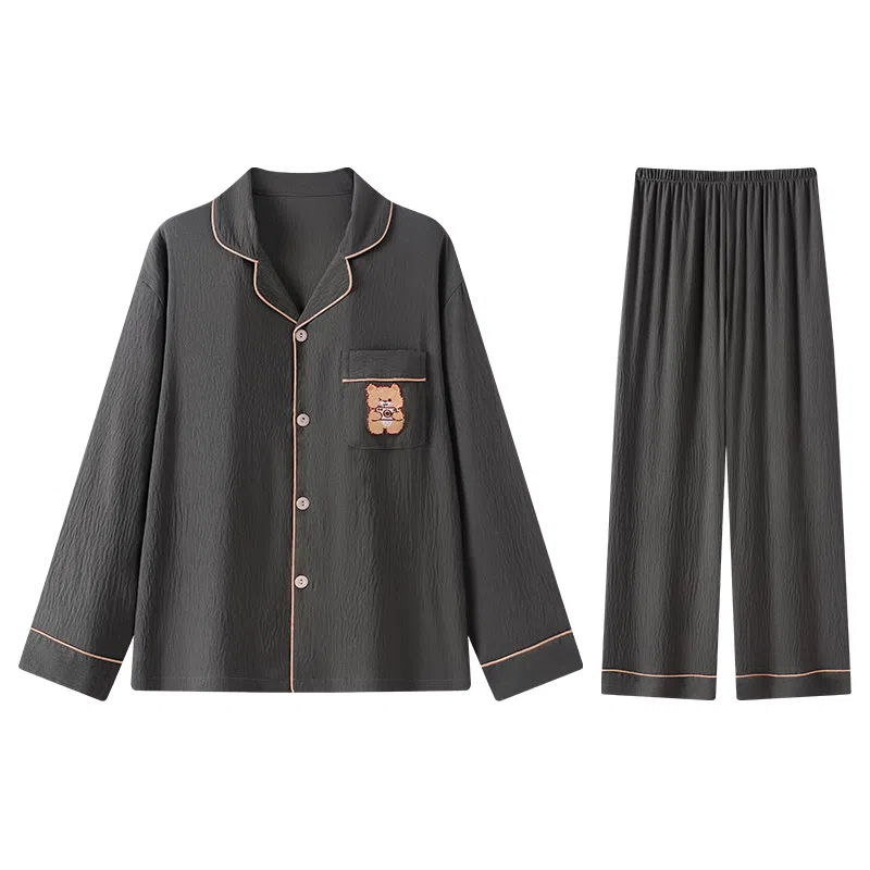 兰缪 舒适休闲翻领长袖上衣家居服长裤睡衣套装 女款 图片色