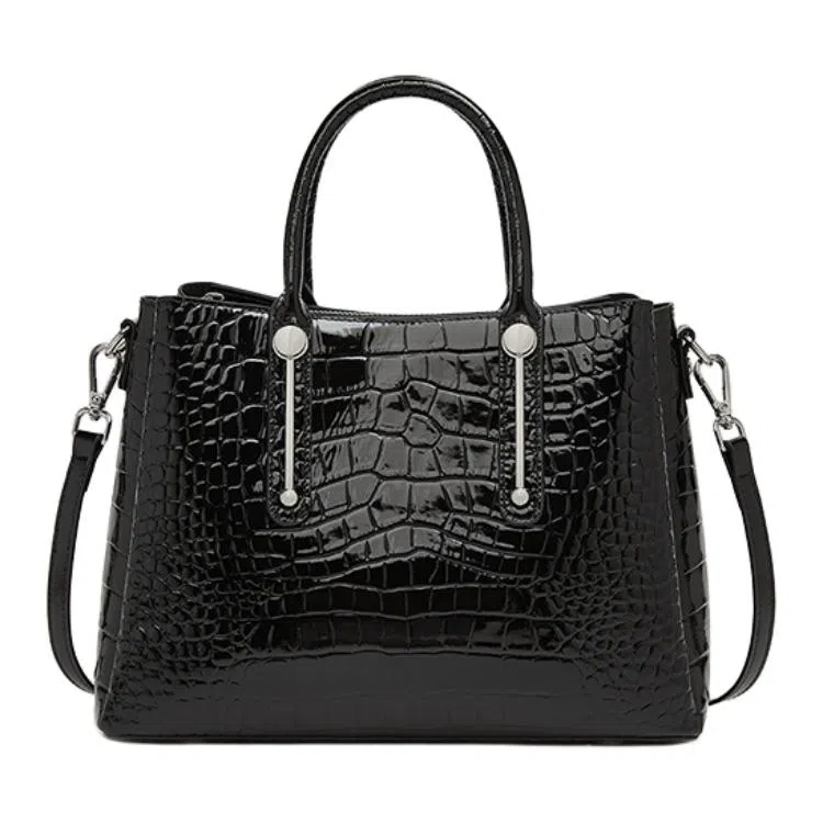 老人头 经典设计时尚百搭潮流高级感鳄鱼纹气质手提单肩包 头层牛皮 斜挎包 常规 女款 黑色/咖啡色/棕色