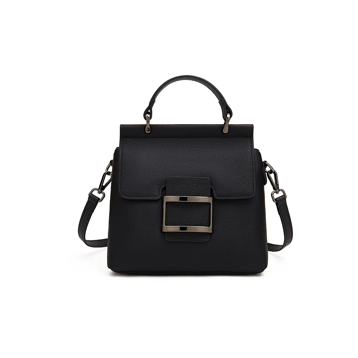 老人头 时尚简约大方通勤高质感百搭手提单肩包 头层牛皮 斜挎包 女款 灰色/黑色