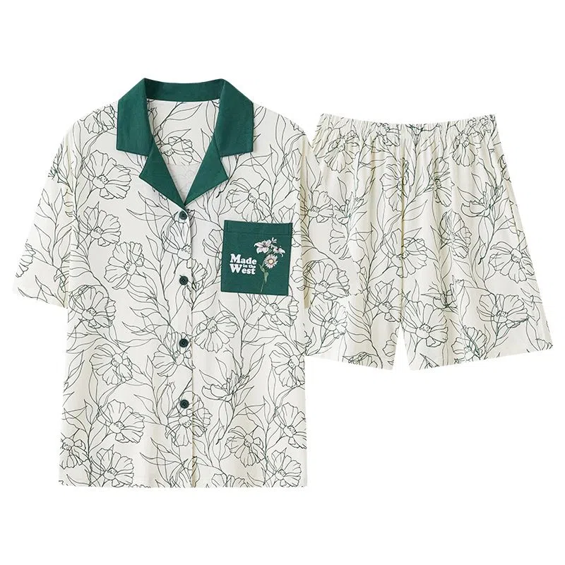 细舍 甜美舒适短袖上衣家居服三分裤睡衣套装 女款 白色