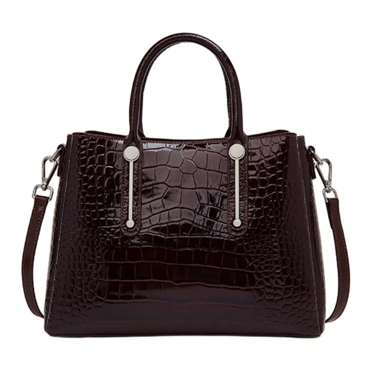 老人头 经典设计时尚百搭潮流高级感鳄鱼纹气质手提单肩包 头层牛皮 斜挎包 常规 女款 黑色/咖啡色/棕色