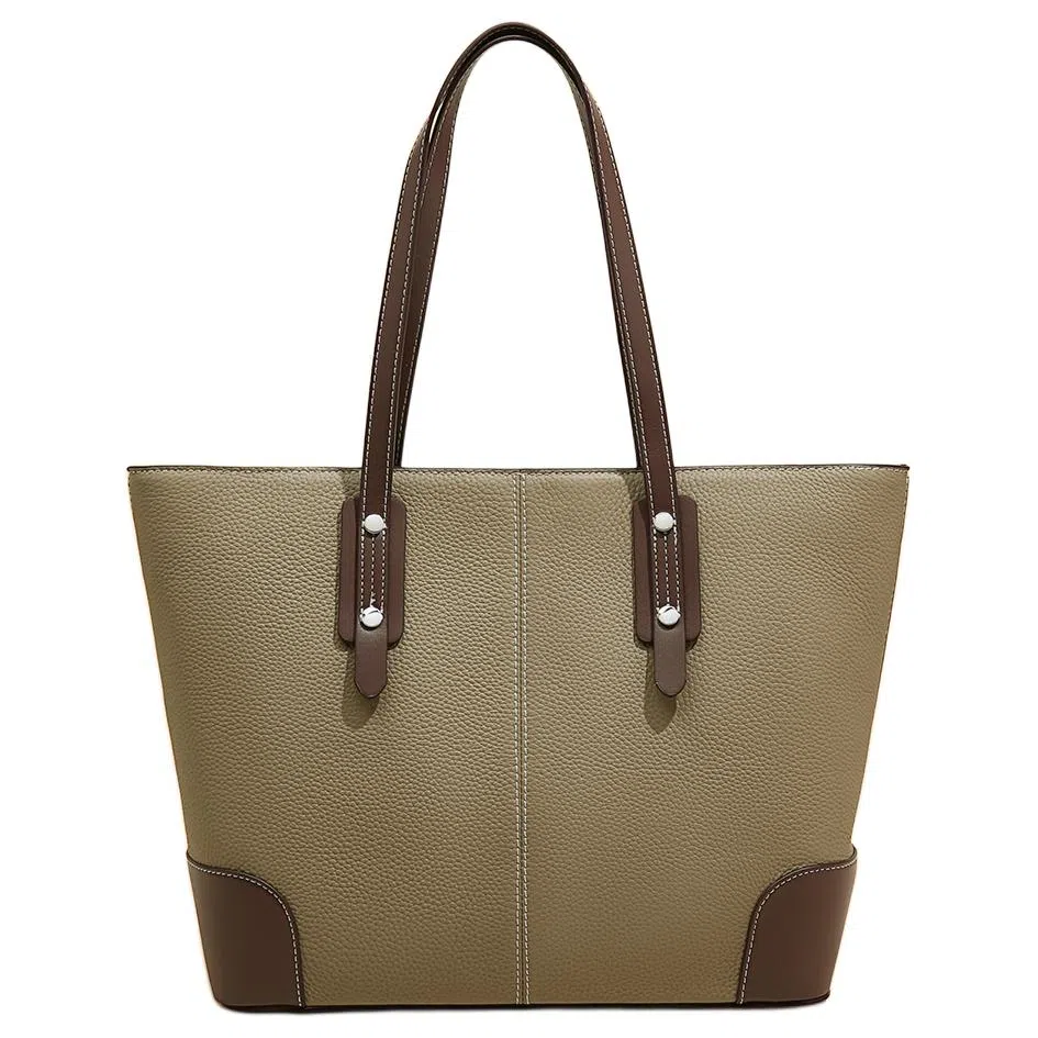 老人头 百搭上班通勤撞色经典实用 头层牛皮 单肩包 女款 黑色/大象灰