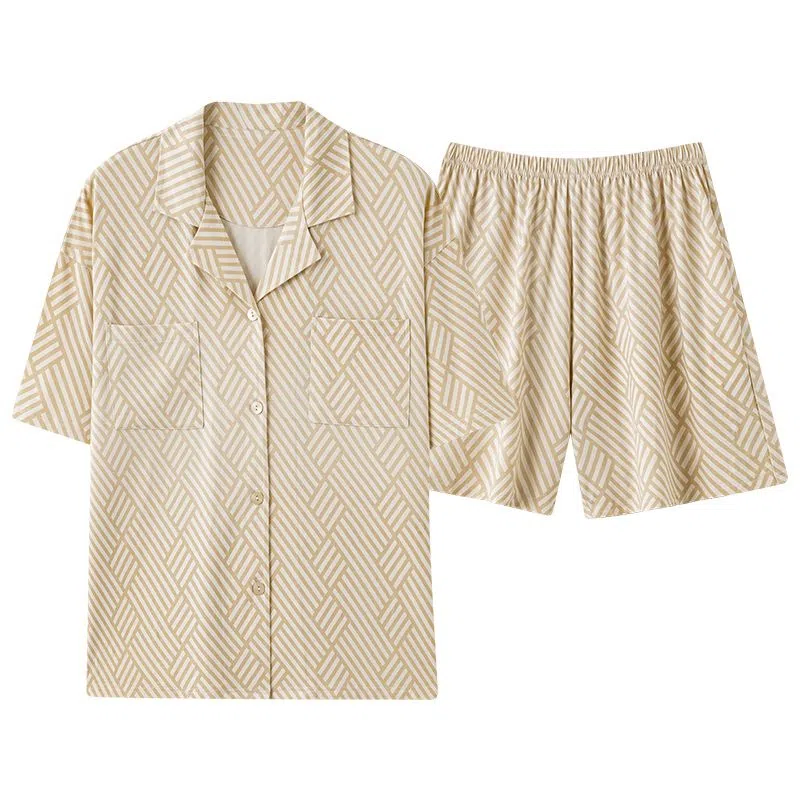 细舍 翻领薄款短袖休闲舒适睡衣套装 女款 黄色