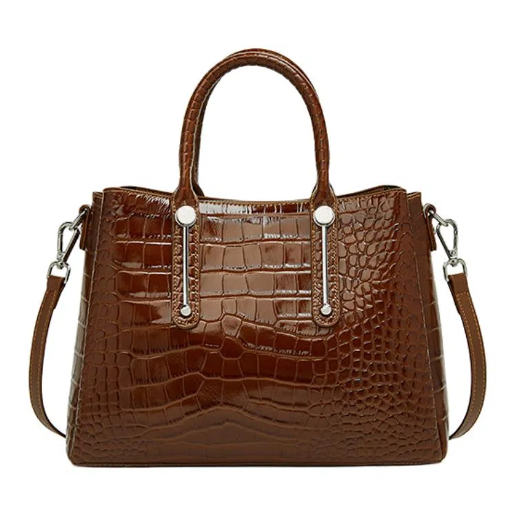 老人头 经典设计时尚百搭潮流高级感鳄鱼纹气质手提单肩包 头层牛皮 斜挎包 常规 女款 黑色/咖啡色/棕色