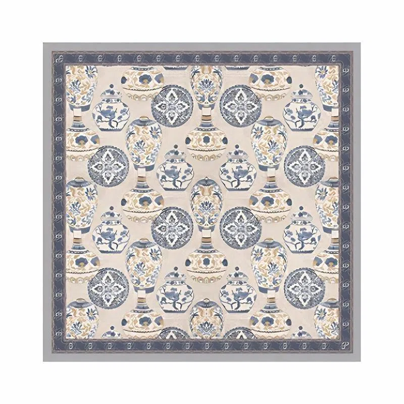 上海故事 青花古韵印花百搭方形 桑蚕丝 丝巾 女款