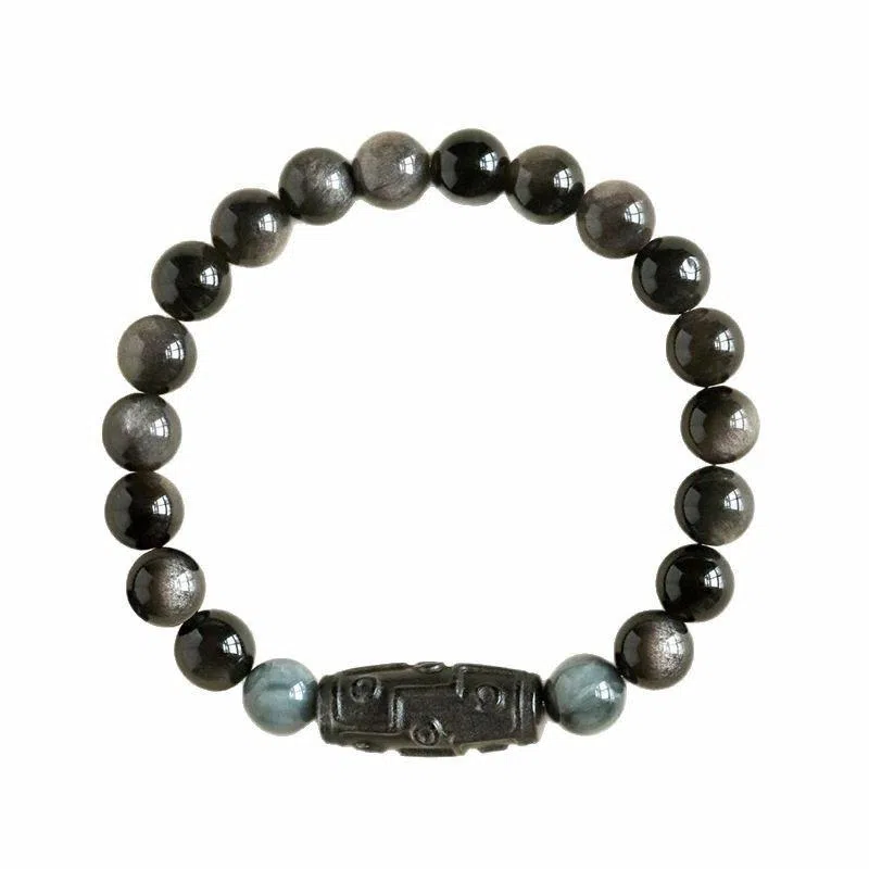 【好"饰"成双】 指尖瑰宝 天然银曜 石九眼天珠星耀石念珠盘玩手捻新中式 本命年#好运 黑曜石 手串 男女同款情侣款