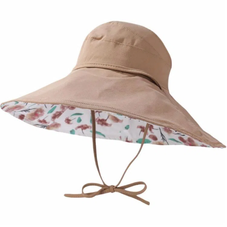 优莲茵 欧美风加大帽檐双面带花 大头帽围遮阳布帽 可扎头发空顶帽 棉 防晒帽 女款