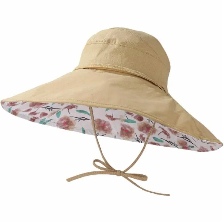 优莲茵 欧美风加大帽檐双面带花 大头帽围遮阳布帽 可扎头发空顶帽 棉 防晒帽 女款