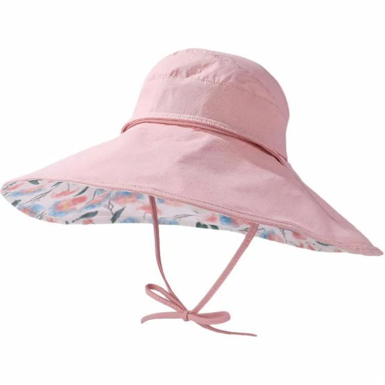 优莲茵 欧美风加大帽檐双面带花 大头帽围遮阳布帽 可扎头发空顶帽 棉 防晒帽 女款