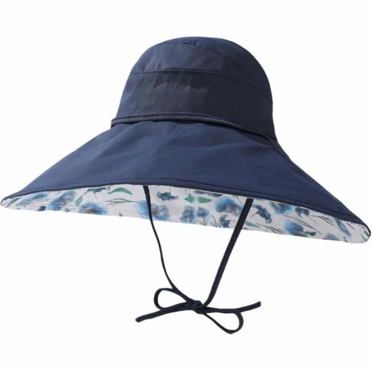 优莲茵 欧美风加大帽檐双面带花 大头帽围遮阳布帽 可扎头发空顶帽 棉 防晒帽 女款