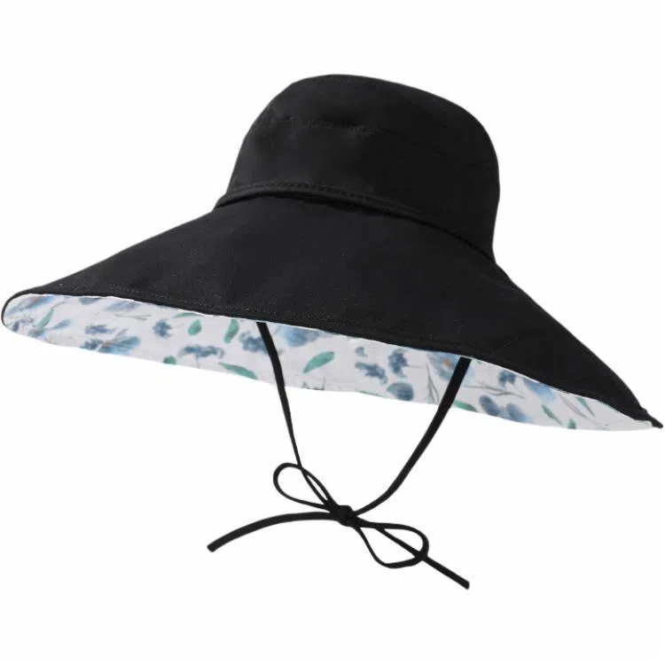 优莲茵 欧美风加大帽檐双面带花 大头帽围遮阳布帽 可扎头发空顶帽 棉 防晒帽 女款