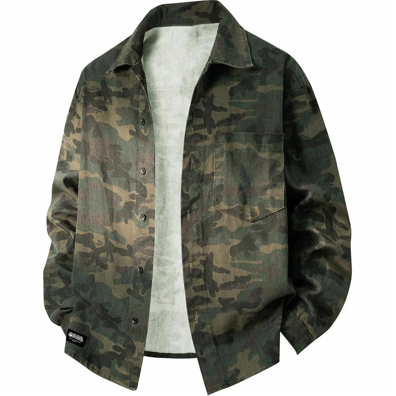 大卫贝肯 美式复古迷彩工装落肩袖翻领宽松牛仔外套 男女同款