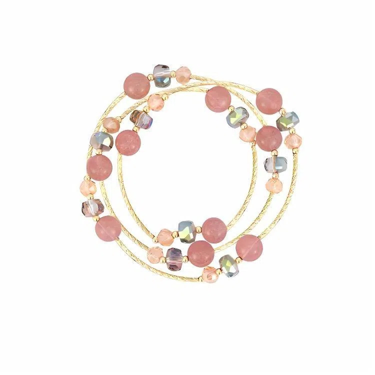 【旺姻缘】 指尖瑰宝 轻奢高级感 新中式多巴胺招桃花#好运 多圈叠戴 草莓晶 水晶手链 女款