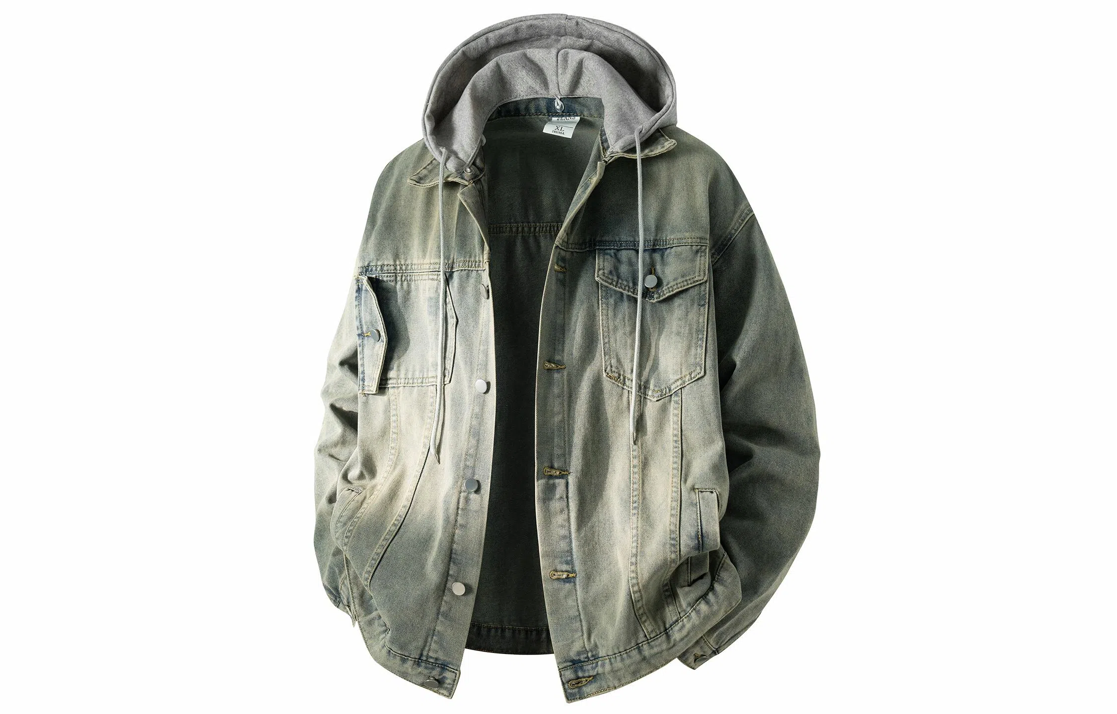 大卫贝肯 美式复古潮流高街重水洗做旧基础款简约宽松休闲日常通勤百搭连帽可脱卸单排扣学院风牛仔外套 男女同款