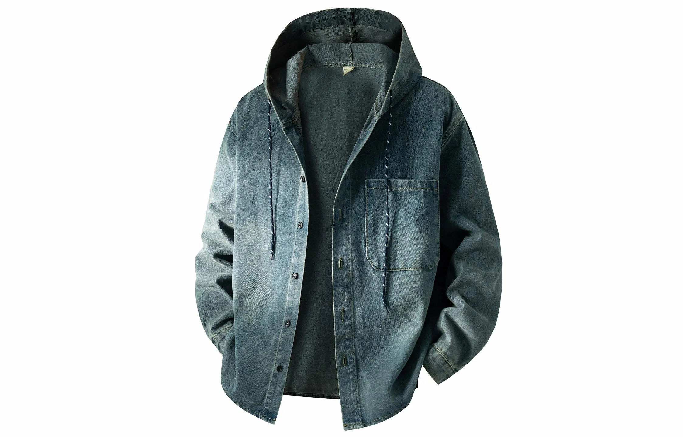 大卫贝肯 美式复古潮流高街重水洗做旧基础款简约宽松休闲日常迷彩百搭连帽无性别主义设计落肩袖单排扣学院风牛仔外套 男女同款